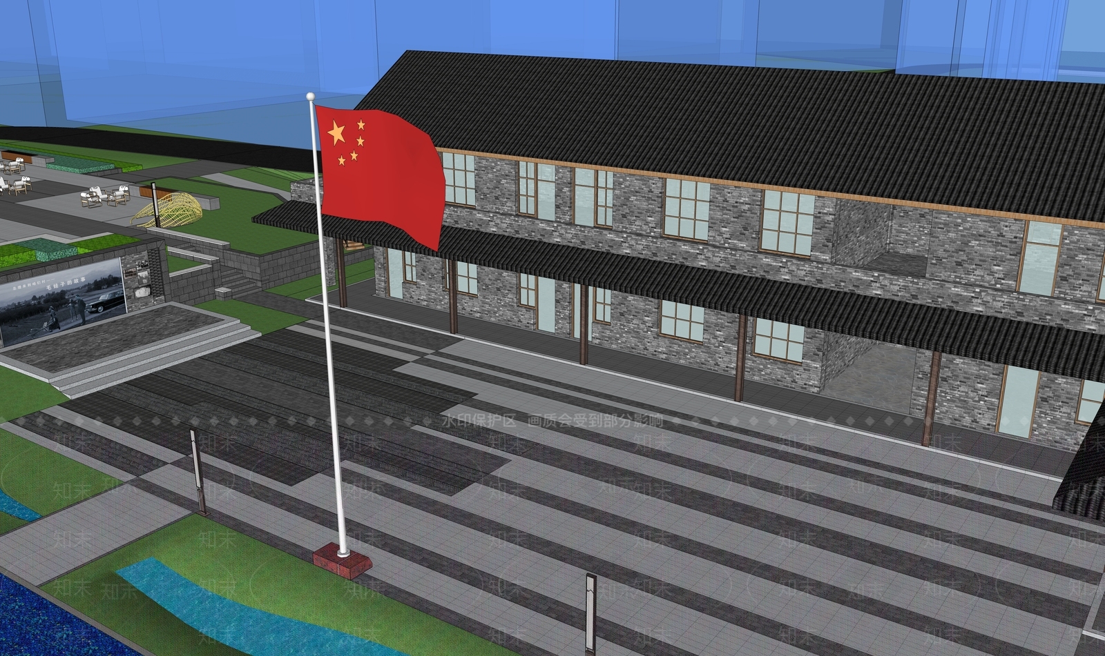 新中式现代办公景观SU模型下载【ID:1186858871】