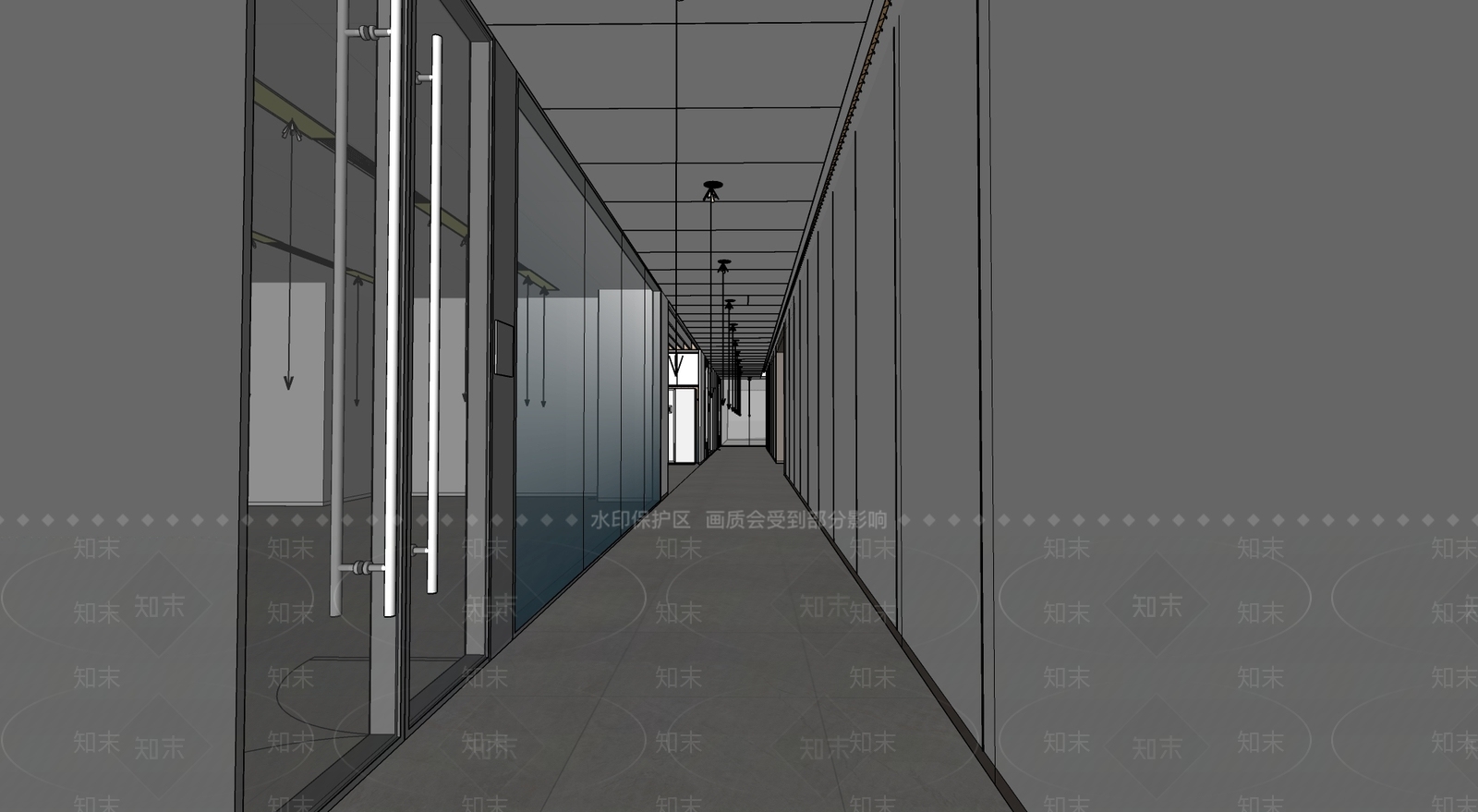 简约现代办公走廊SU模型下载【ID:1186866967】