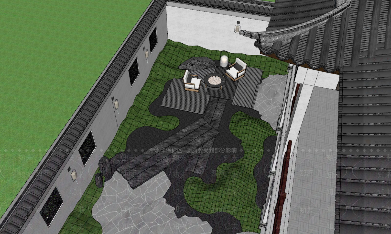 新中式别墅庭院SU模型下载【ID:1186872152】