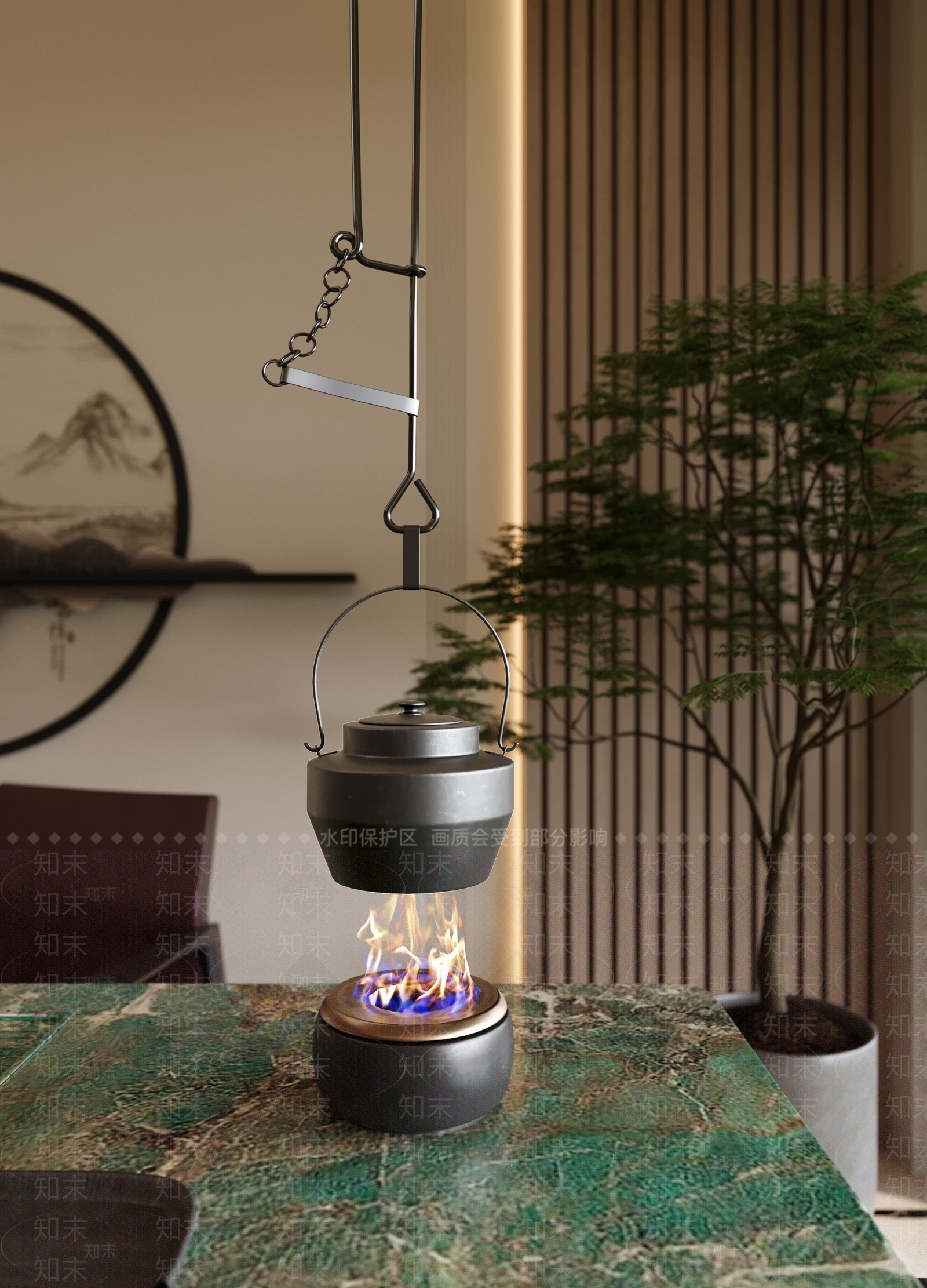 新中式现代茶水间3D模型下载【ID:1186875184】
