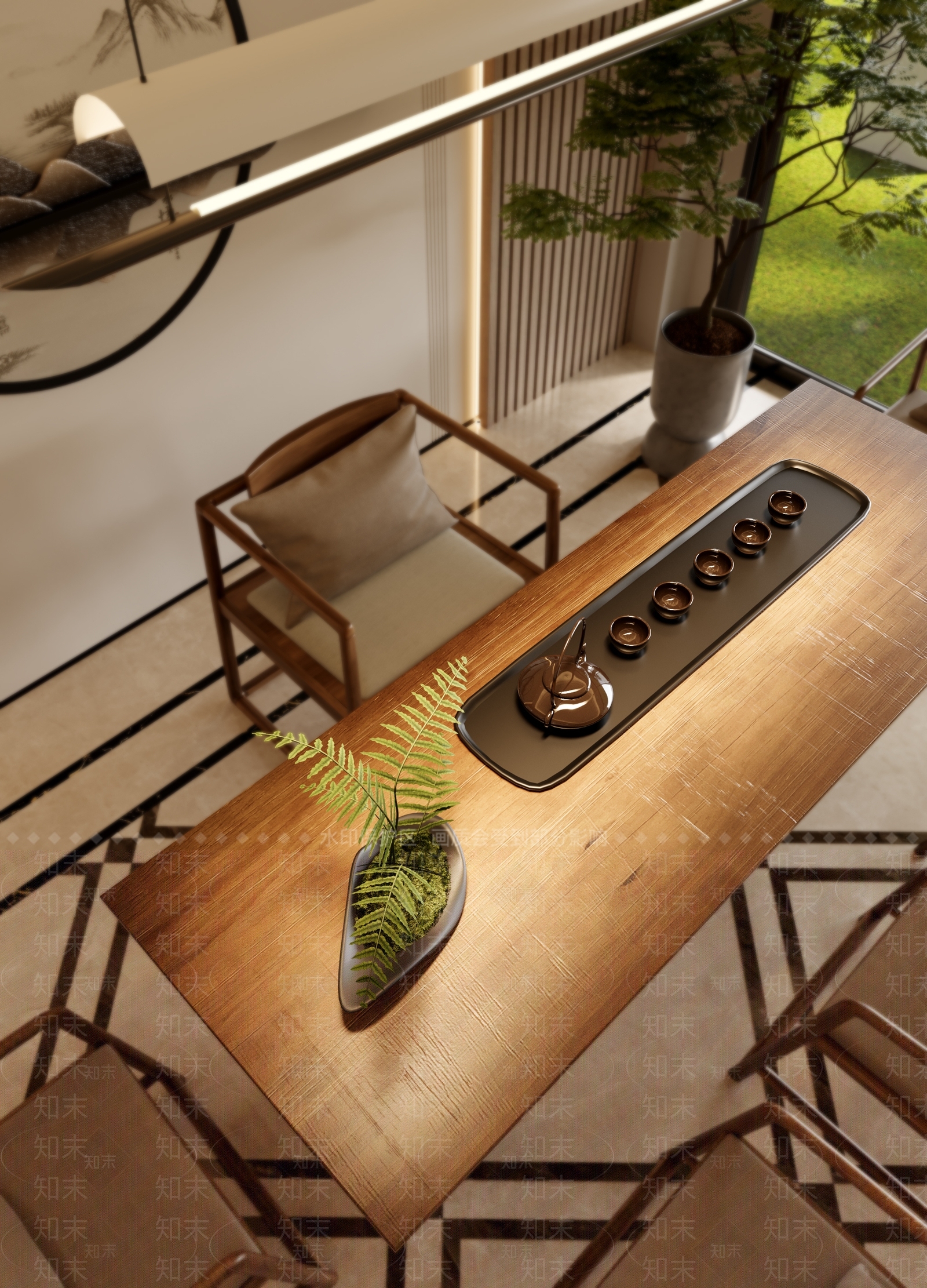 新中式现代茶水间3D模型下载【ID:1186875184】