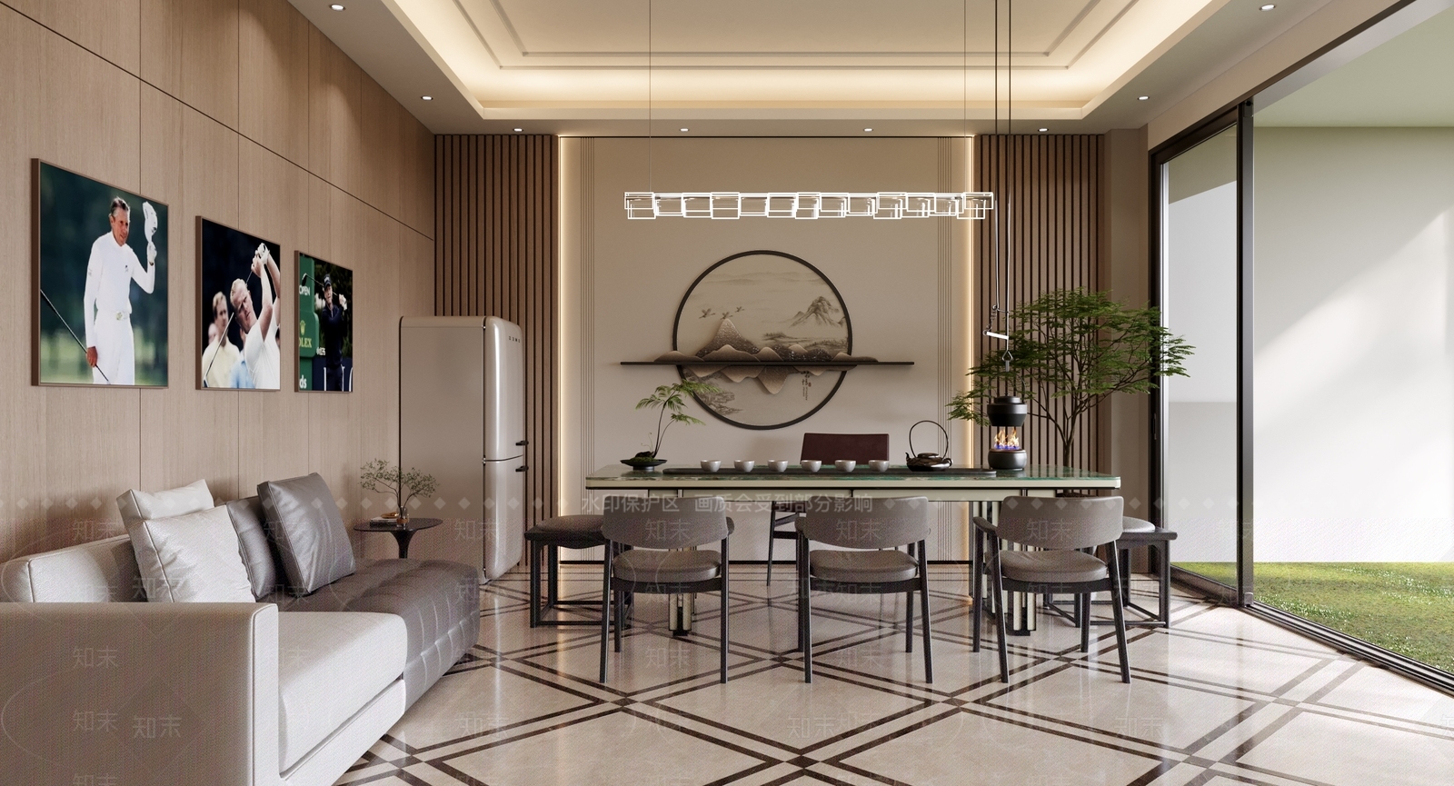 新中式现代茶水间3D模型下载【ID:1186875184】