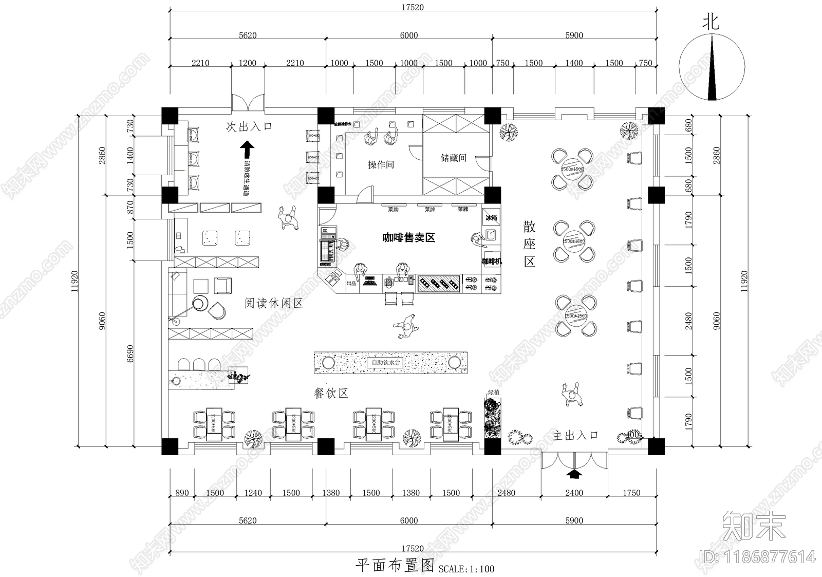 咖啡厅施工图下载【ID:1186877614】