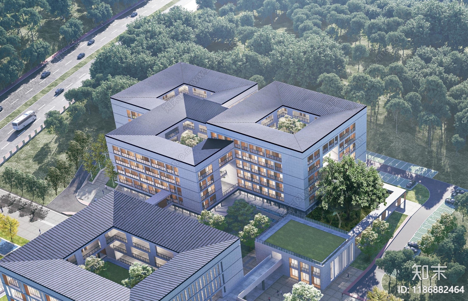 现代新中式行政机构建筑cad施工图下载【ID:1186882464】