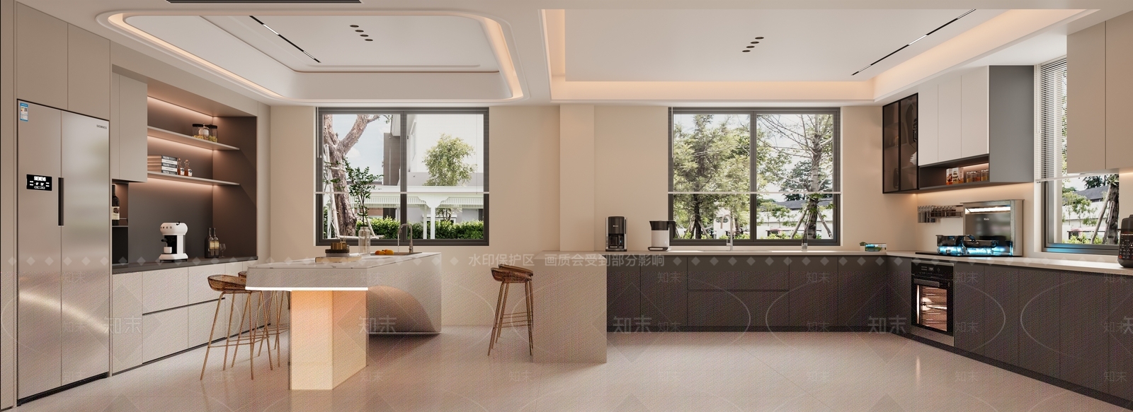 白色弧形岛台吧台3D模型下载【ID:1227259546】
