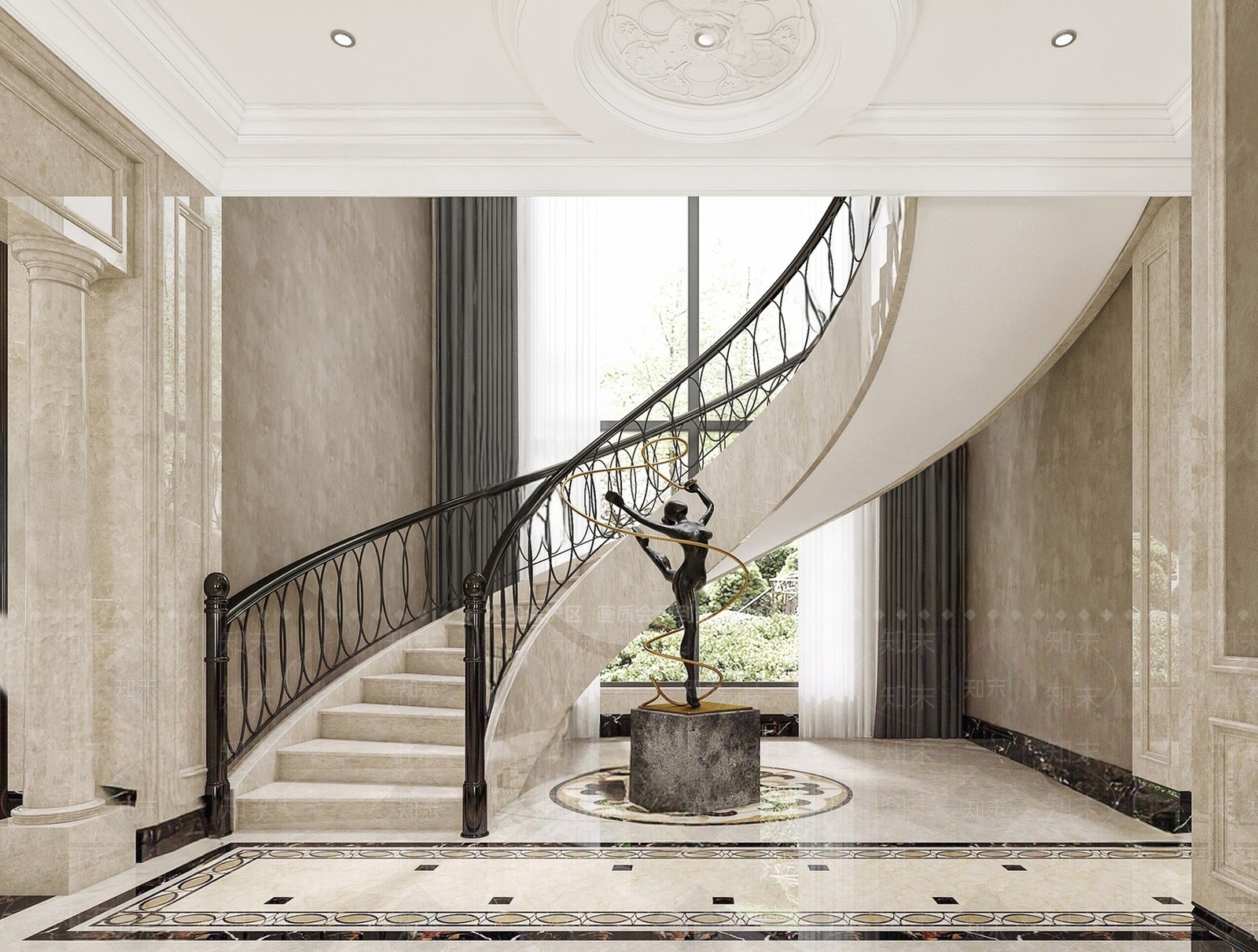 欧式美式旋转楼梯SU模型下载【ID:1186888233】