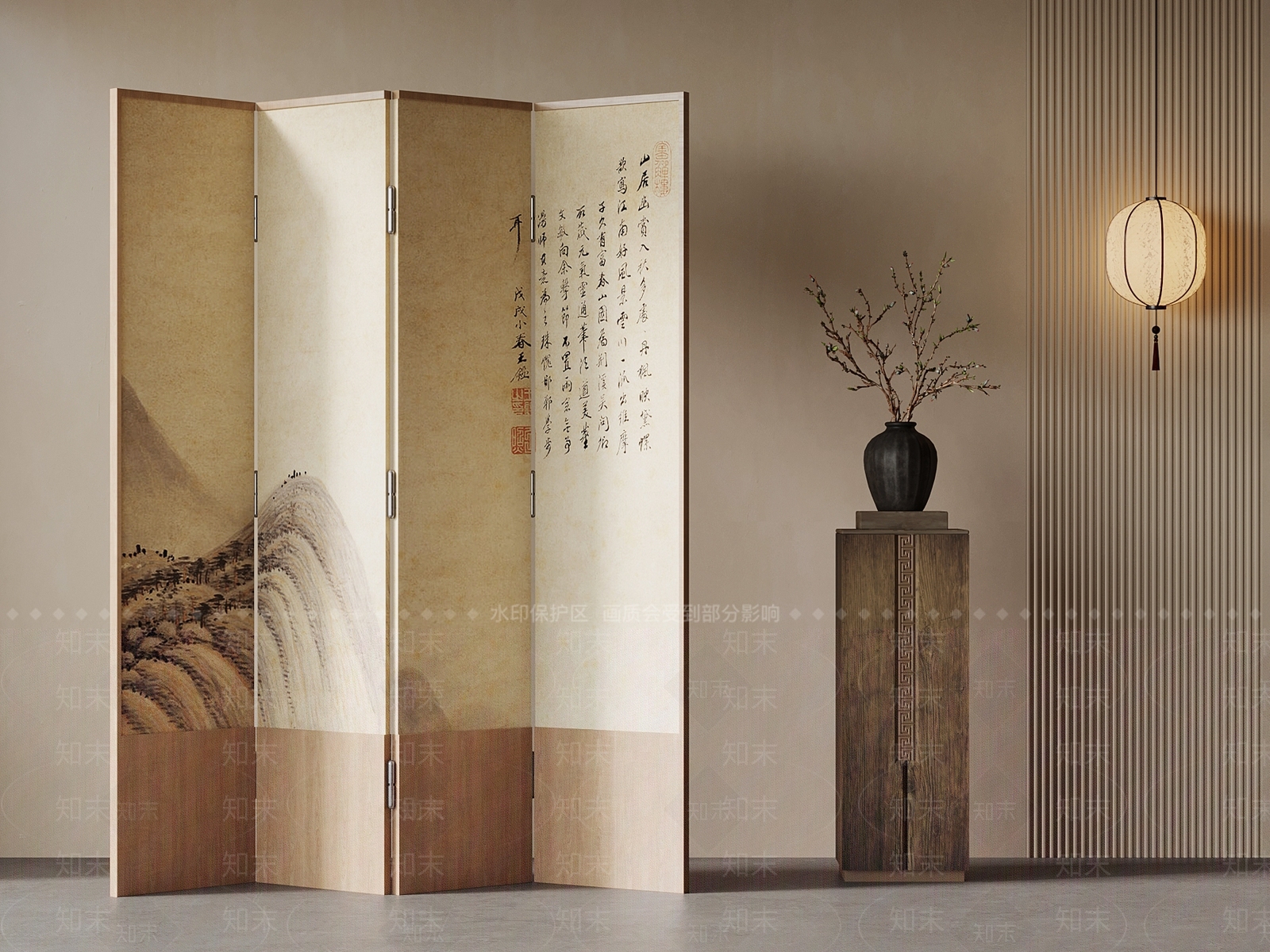 新中式屏风SU模型下载【ID:1186889011】