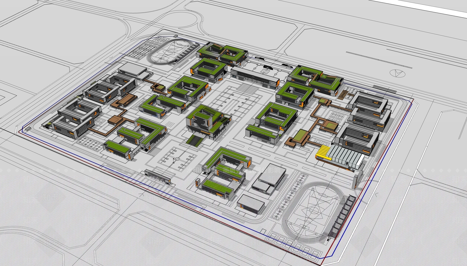 现代新中式学校建筑SU模型下载【ID:1186889868】