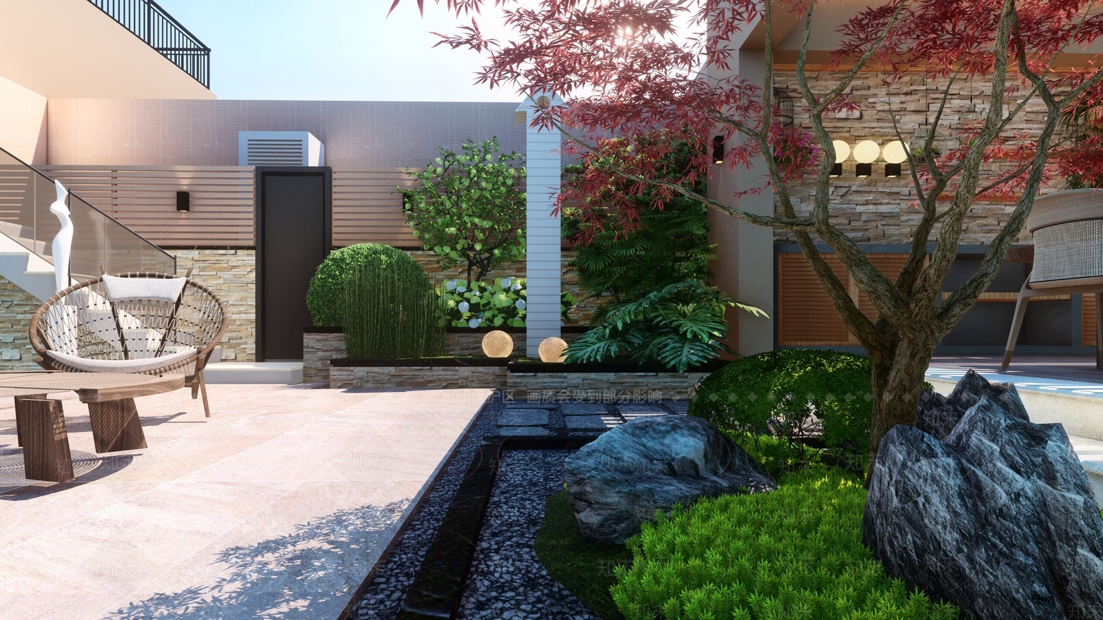 新中式现代屋顶花园SU模型下载【ID:1186891467】