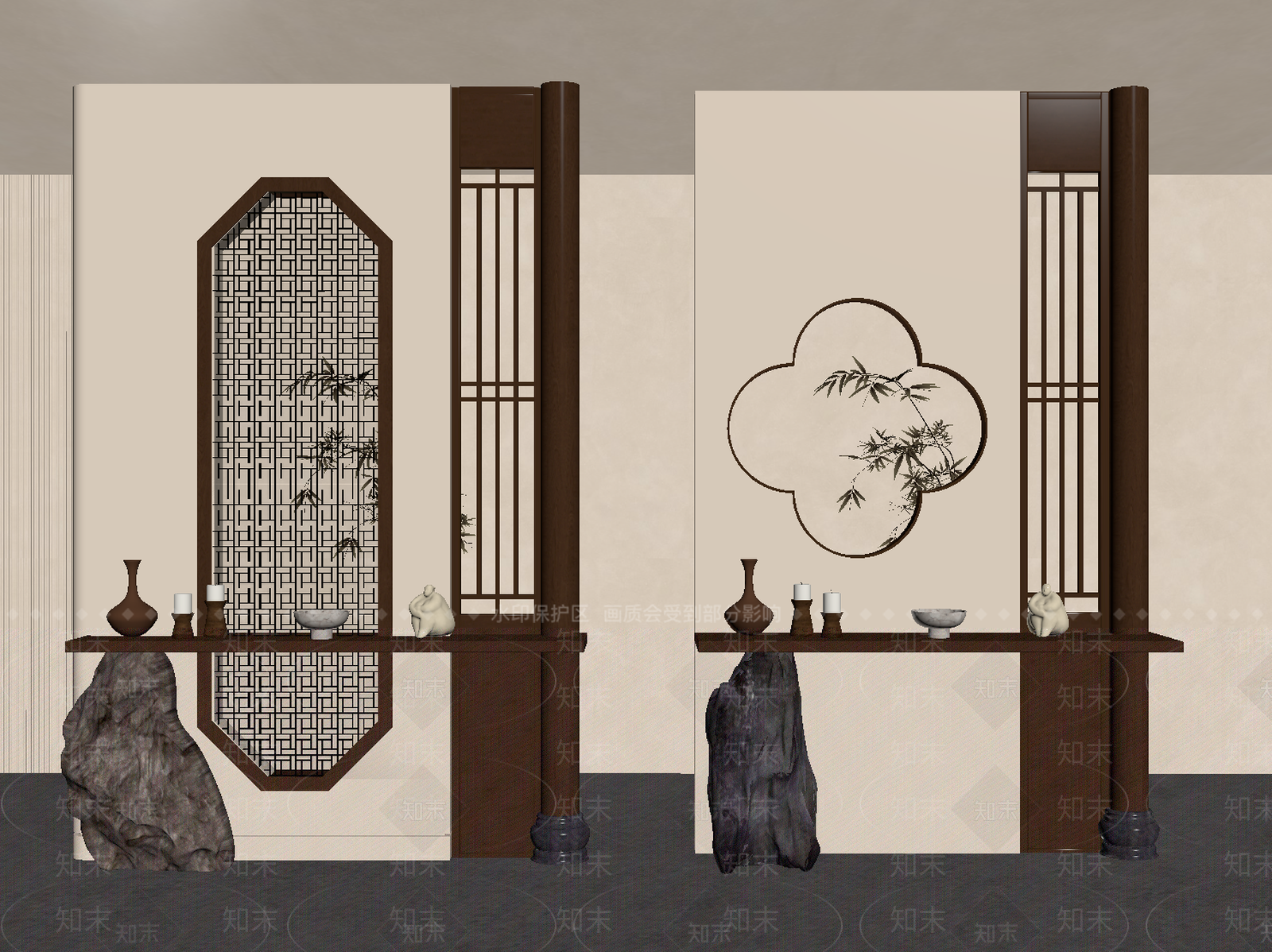 新中式隔断SU模型下载【ID:1186892144】