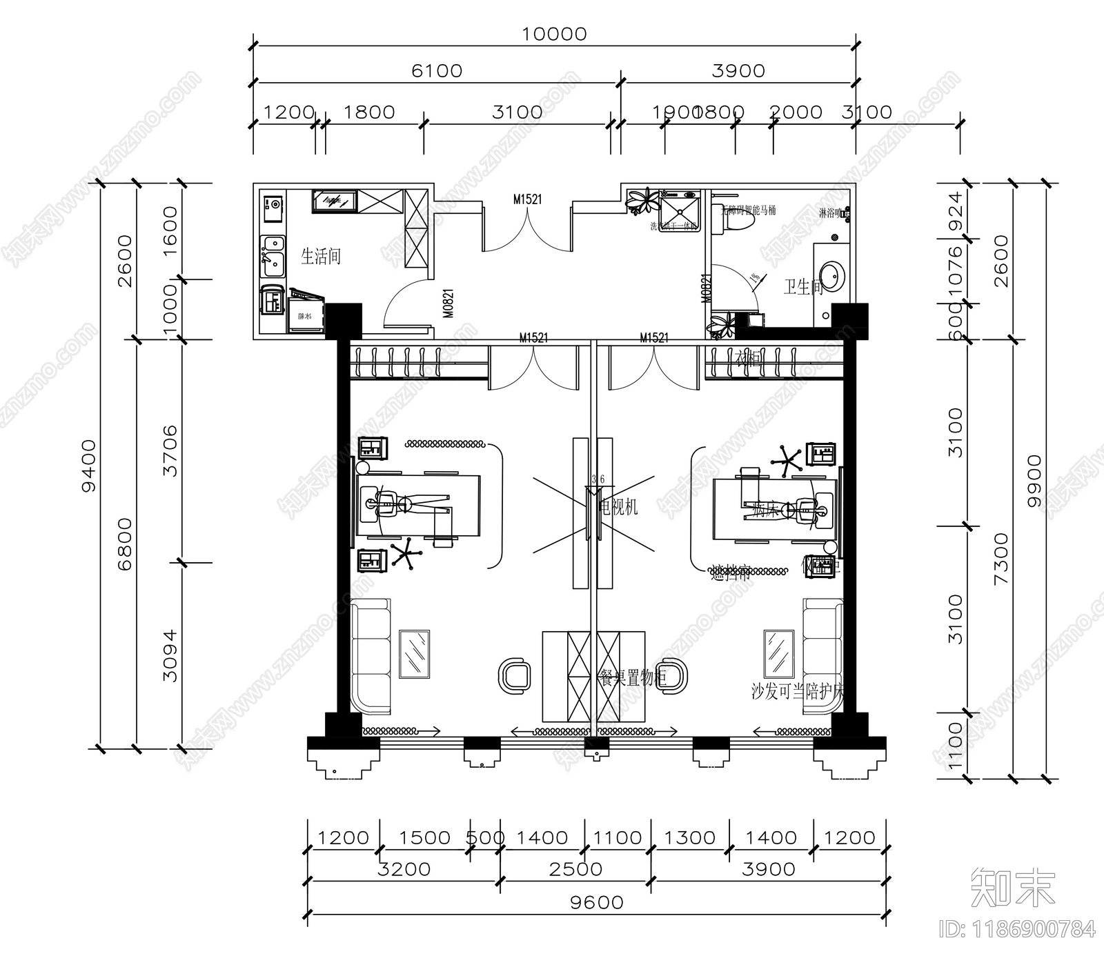 现代床施工图下载【ID:1186900784】