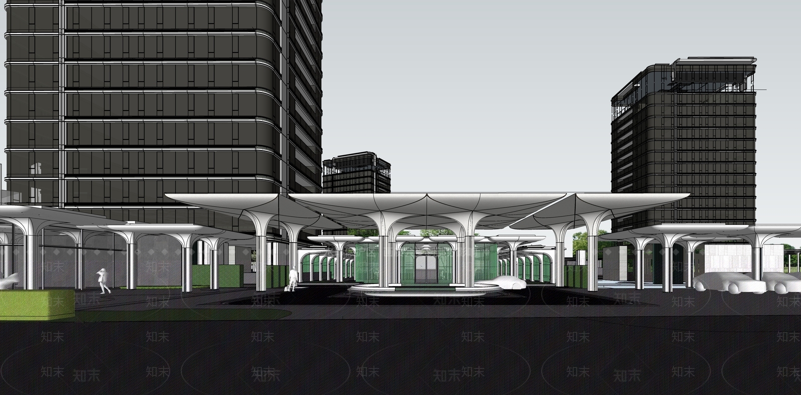 现代轻奢小区建筑SU模型下载【ID:1186900234】