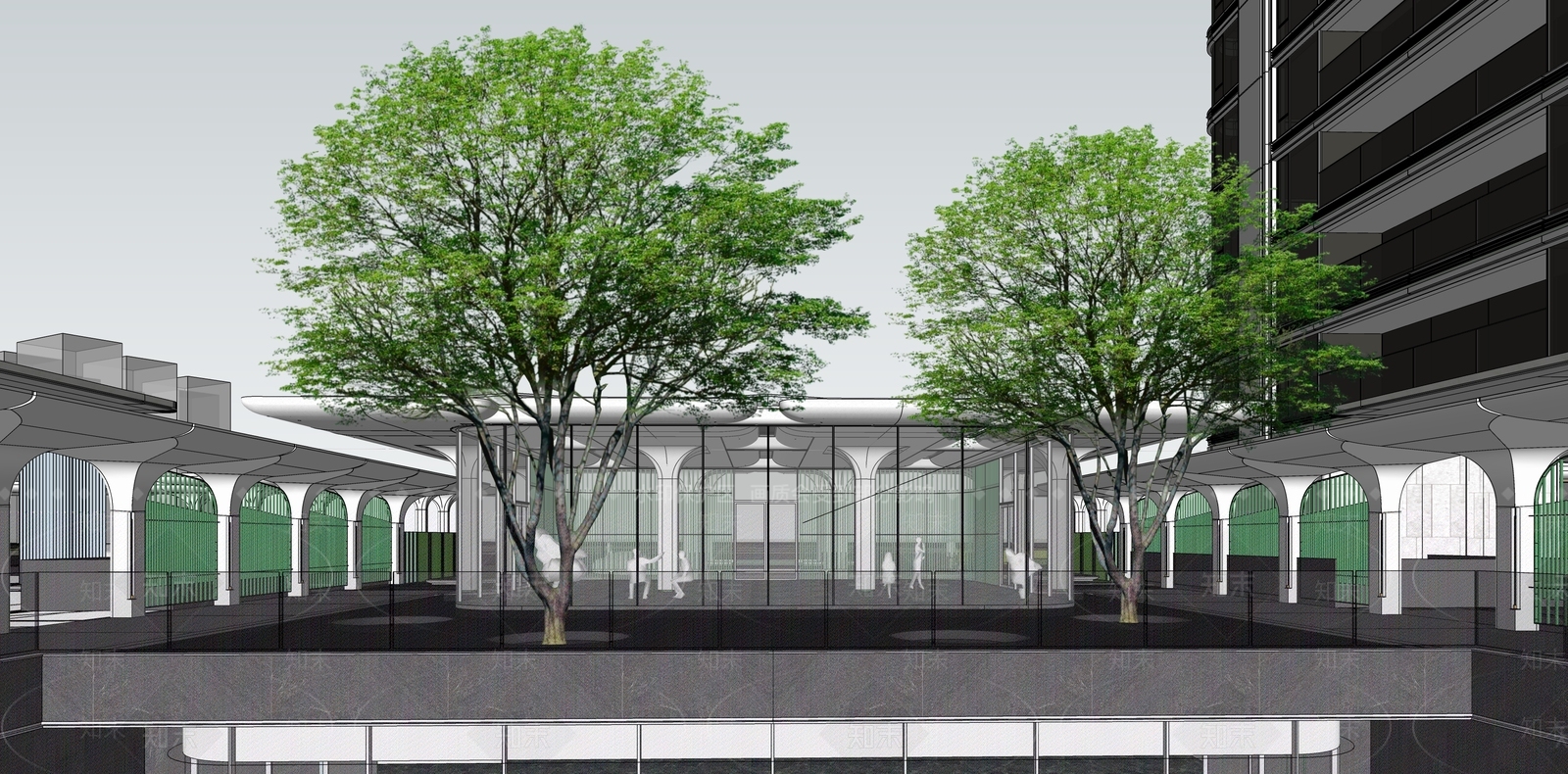 现代轻奢小区建筑SU模型下载【ID:1186900234】