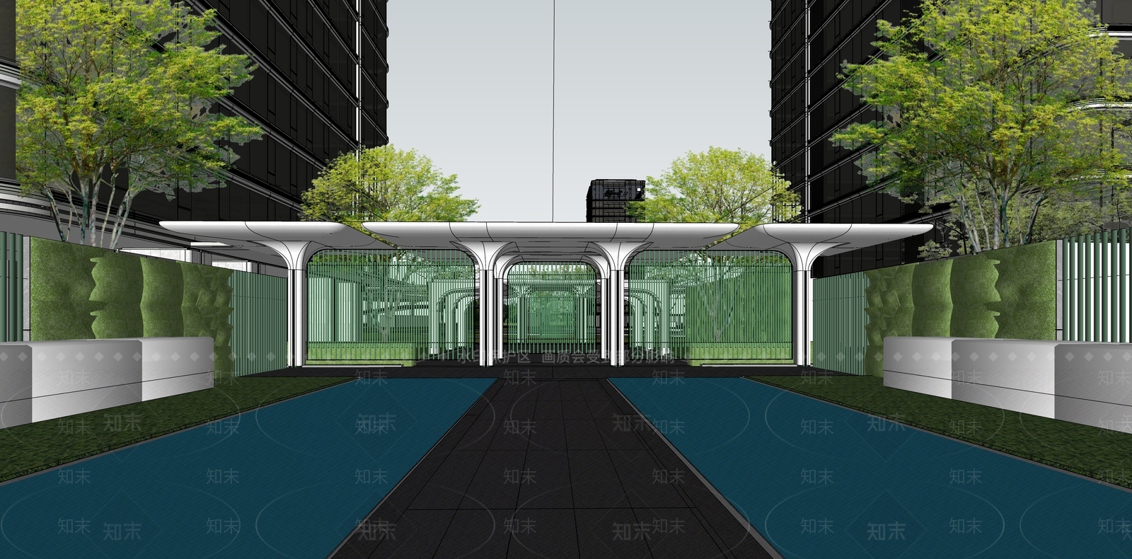 现代轻奢小区建筑SU模型下载【ID:1186900234】