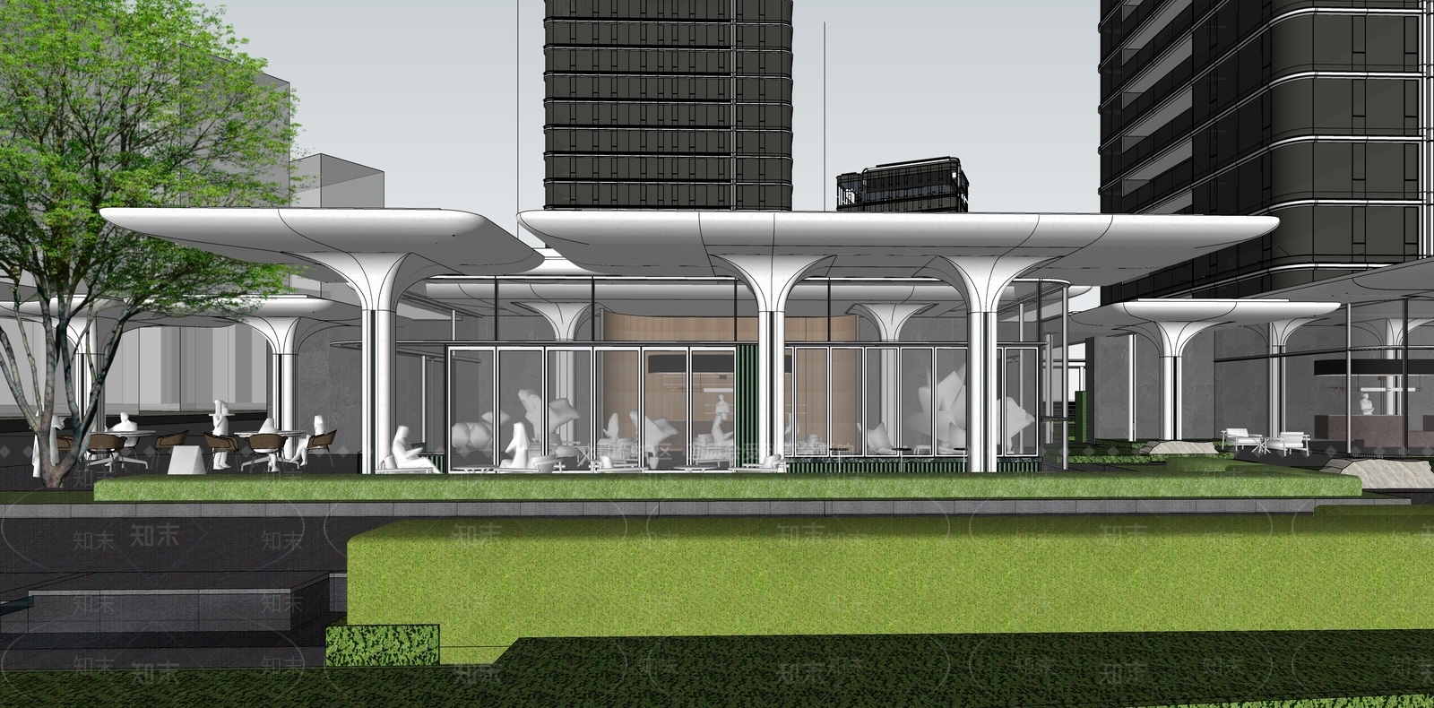 现代轻奢小区建筑SU模型下载【ID:1186900234】