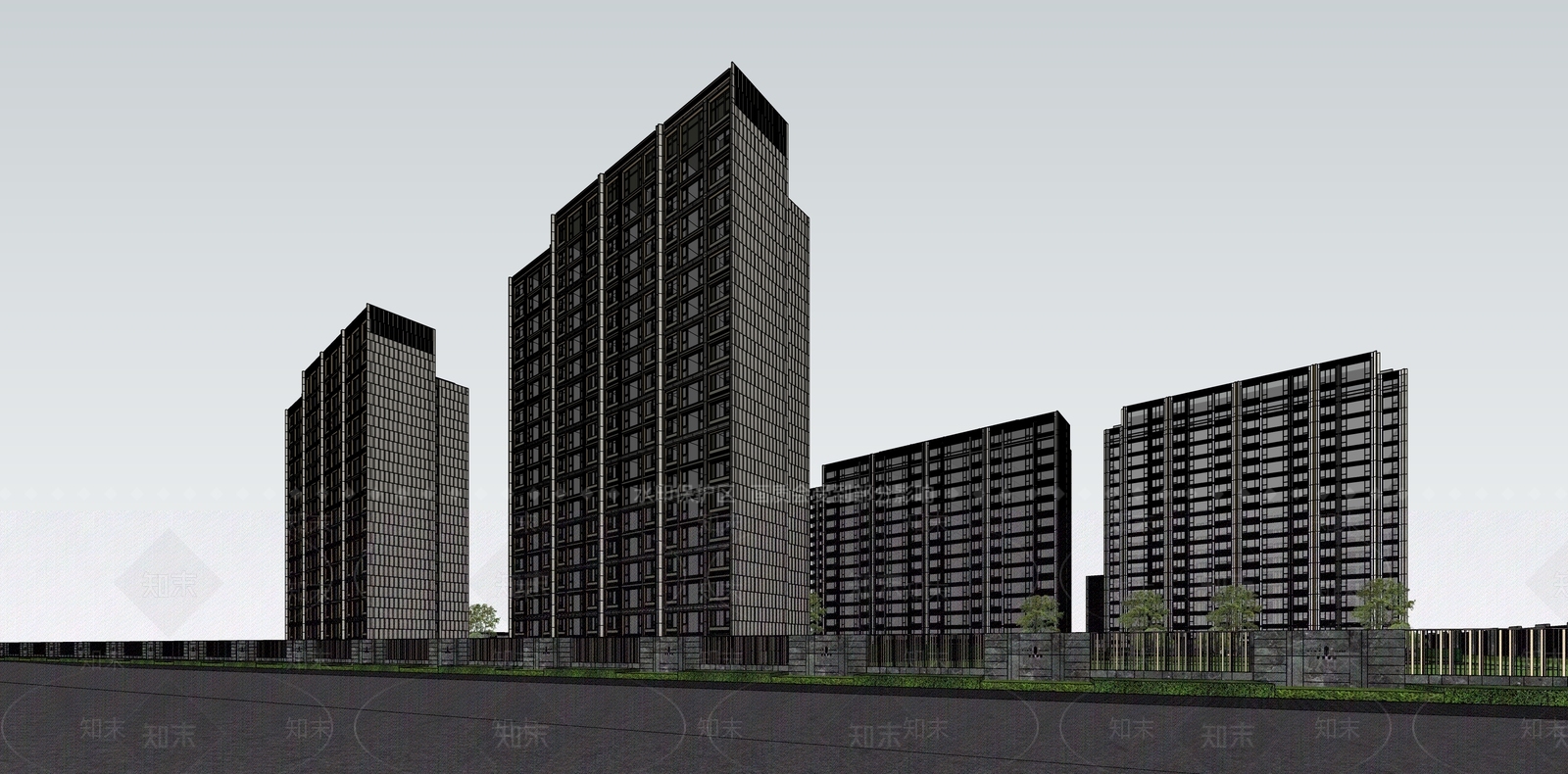 现代轻奢小区建筑SU模型下载【ID:1186901160】