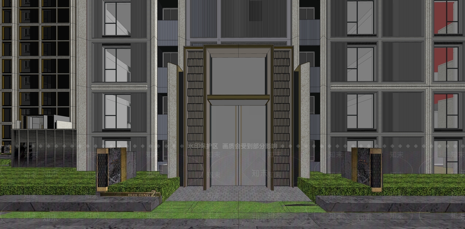 现代轻奢小区建筑SU模型下载【ID:1186901160】