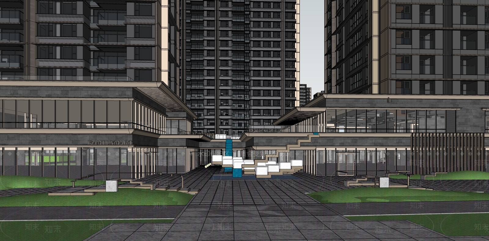 现代轻奢小区建筑SU模型下载【ID:1186901352】