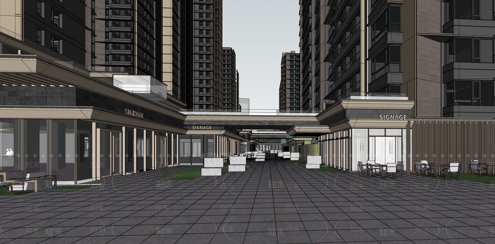 现代轻奢小区建筑SU模型下载【ID:1186901352】