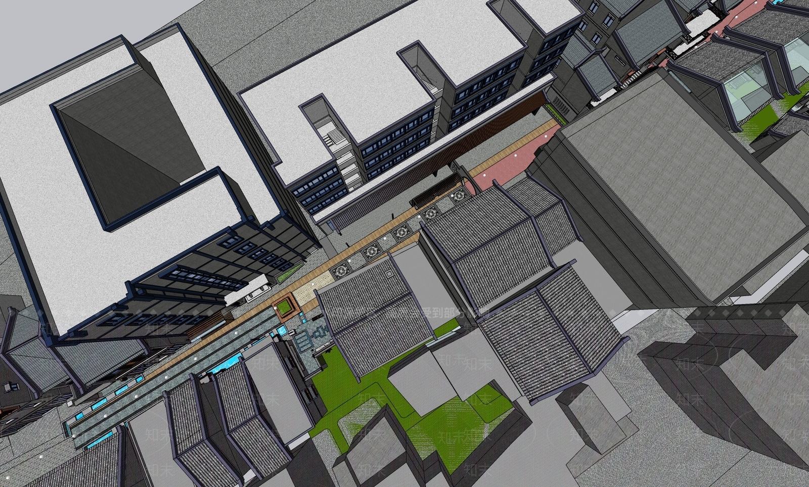 新中式中式古建筑SU模型下载【ID:1186903365】