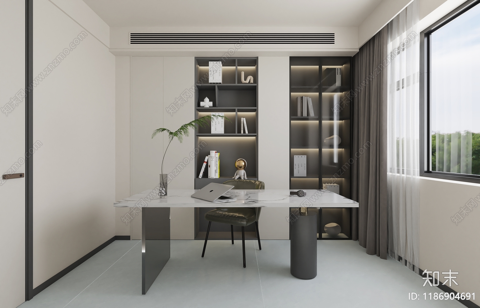 现代极简书房3D模型下载【ID:1186904691】