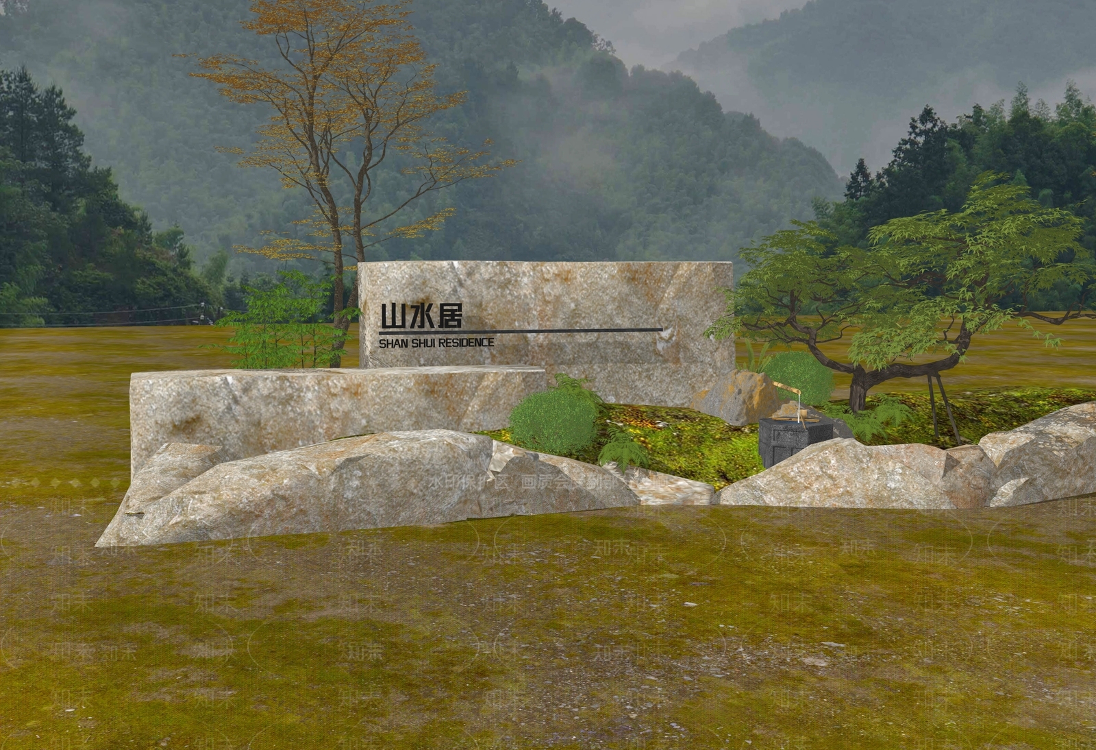 新中式景墙SU模型下载【ID:1186905635】