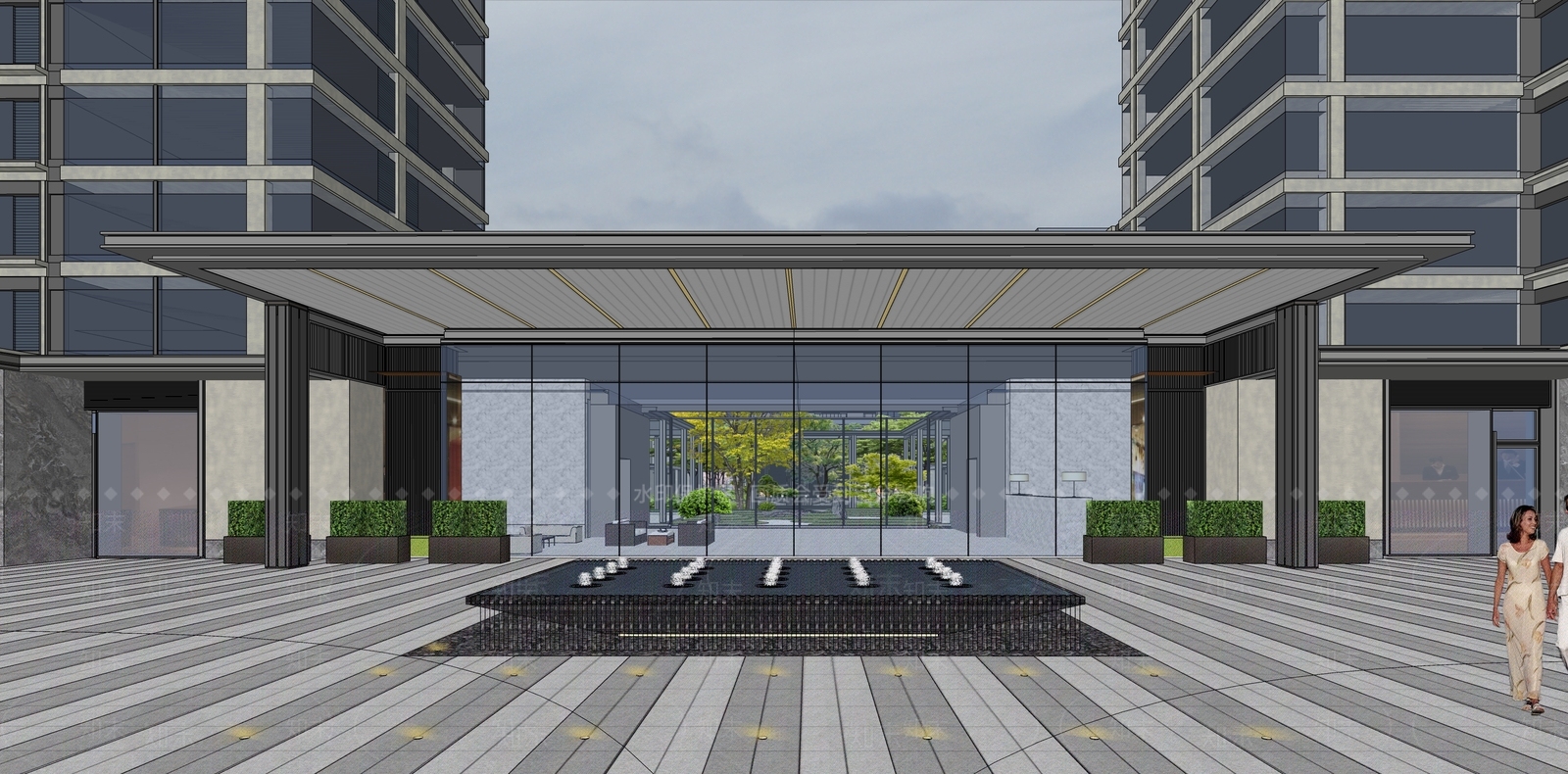 现代新中式小区建筑SU模型下载【ID:1186905973】