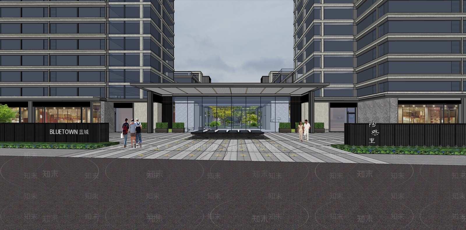 现代新中式小区建筑SU模型下载【ID:1186905973】