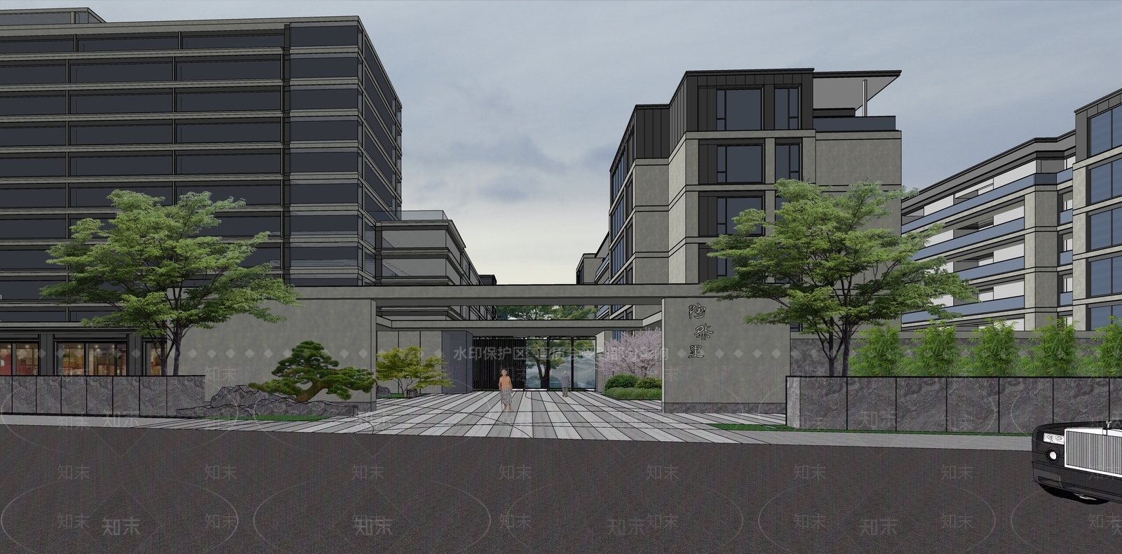 现代新中式小区建筑SU模型下载【ID:1186905973】
