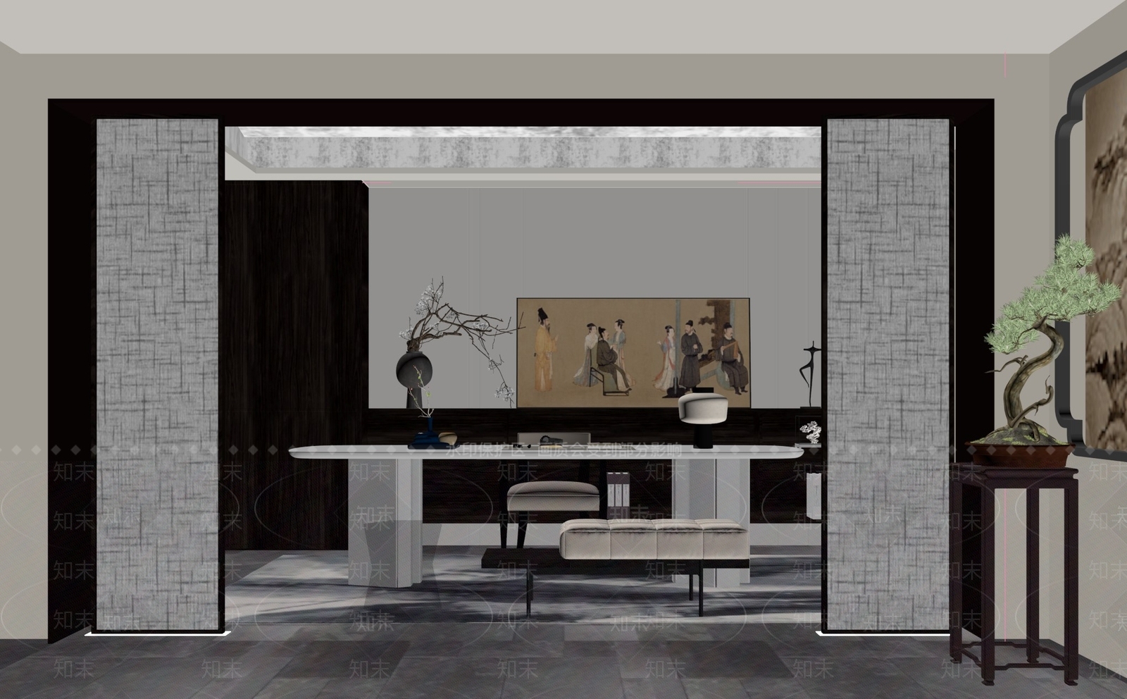 新中式茶室SU模型下载【ID:1186906227】