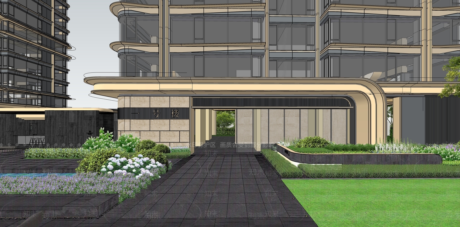 现代轻奢小区建筑SU模型下载【ID:1186906944】