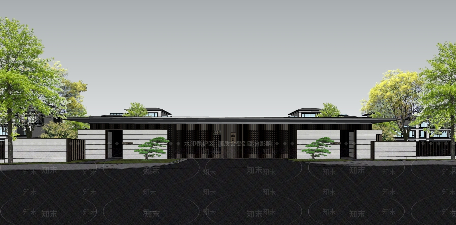现代新中式小区建筑SU模型下载【ID:1186907087】