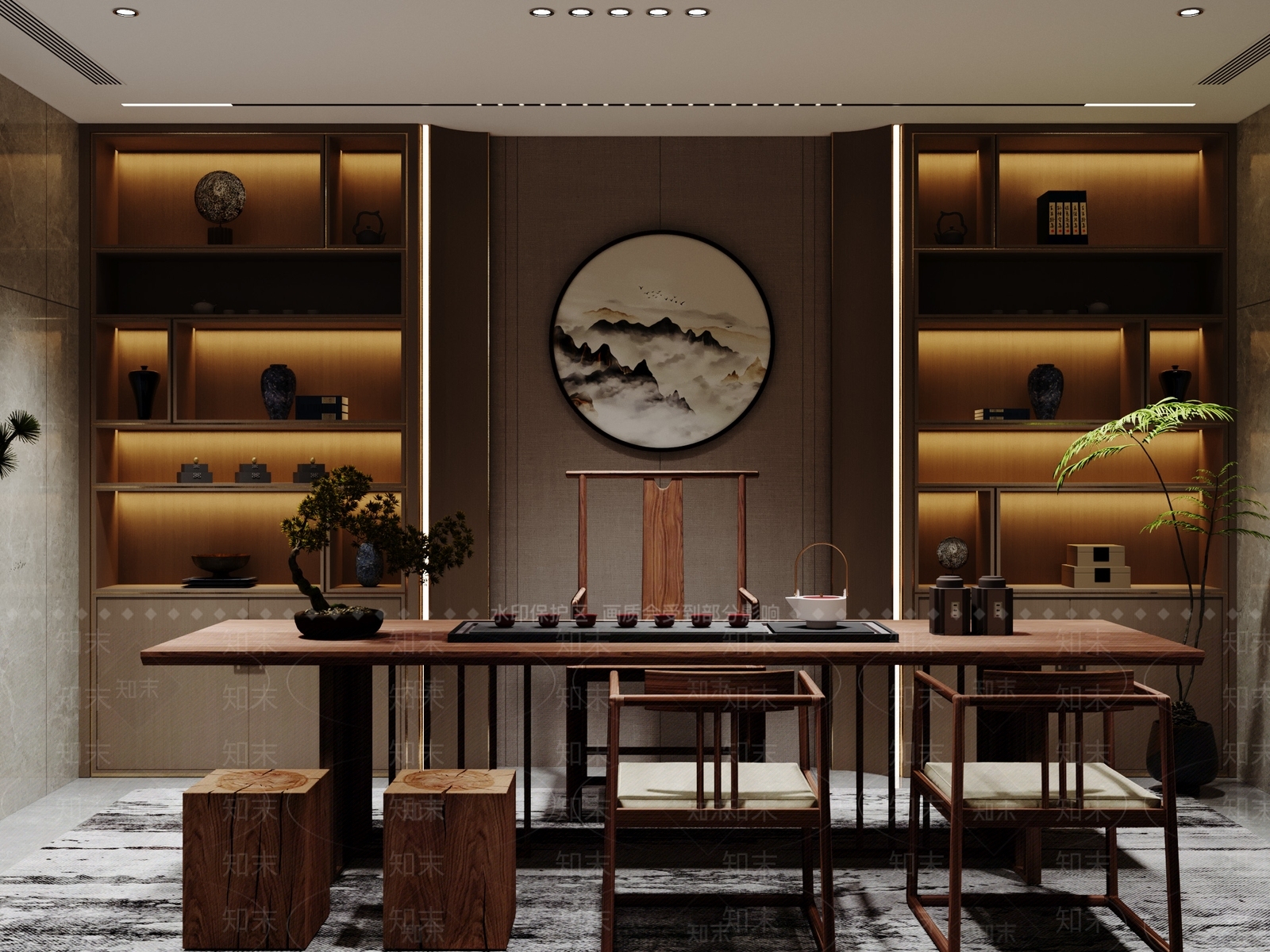 新中式茶室3D模型下载【ID:1186910657】