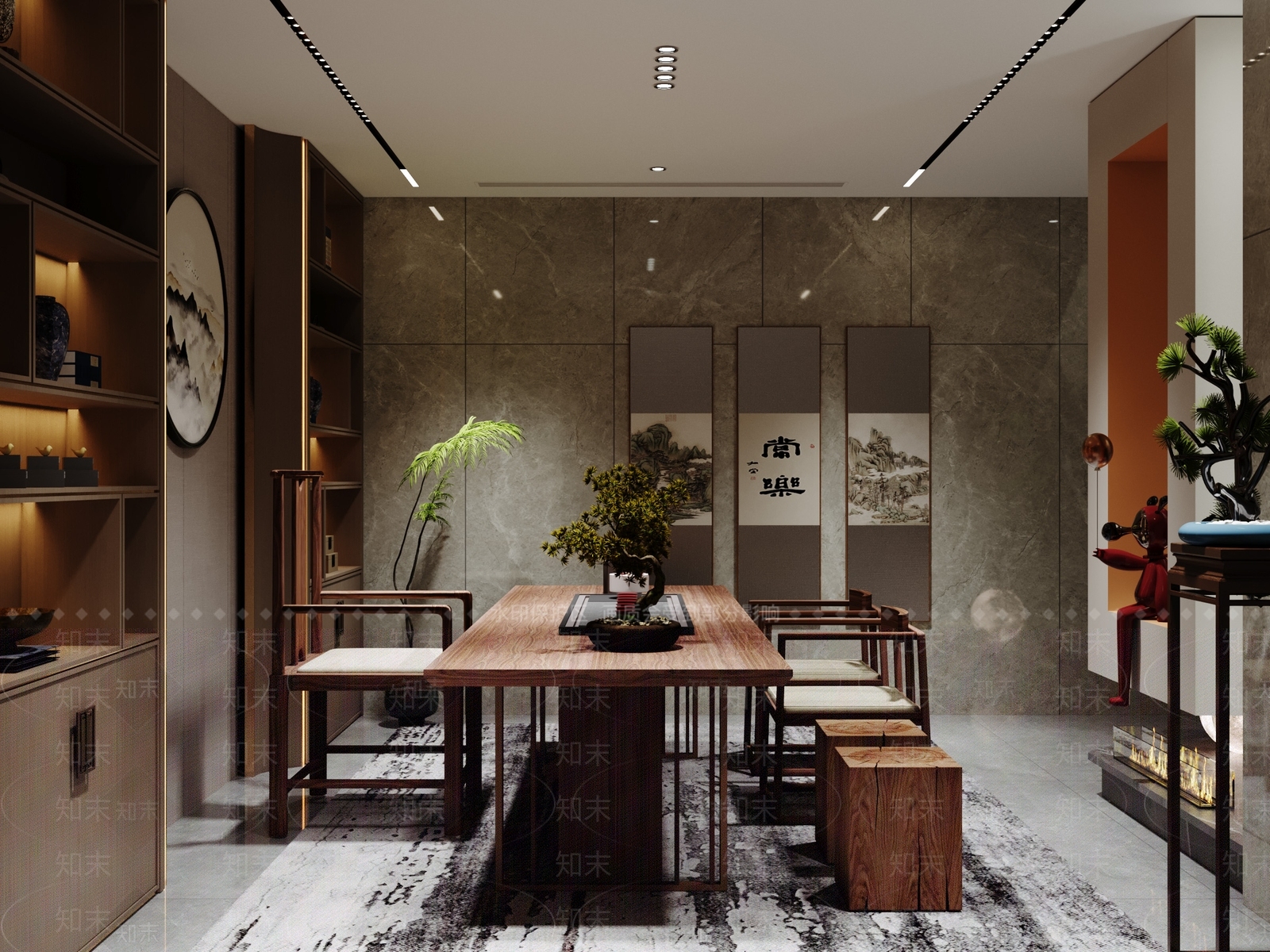 新中式茶室3D模型下载【ID:1186910657】