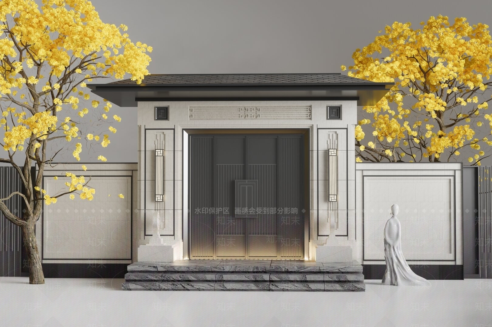 新中式庭院门SU模型下载【ID:1186913976】