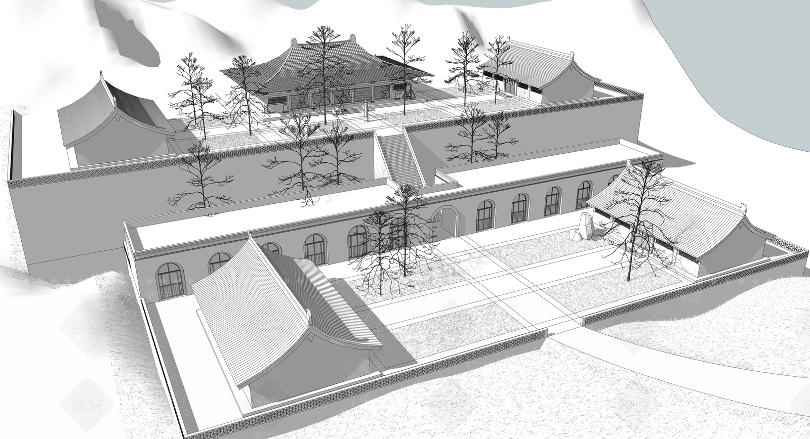 中式古建筑SU模型下载【ID:1186920321】