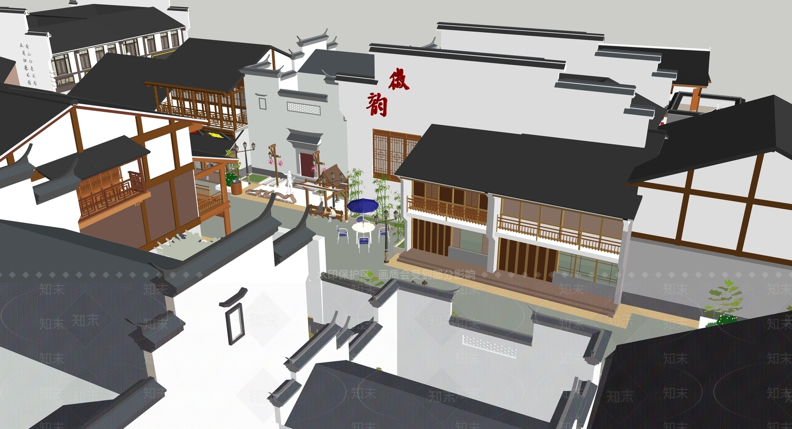 新中式商业街SU模型下载【ID:1186920382】