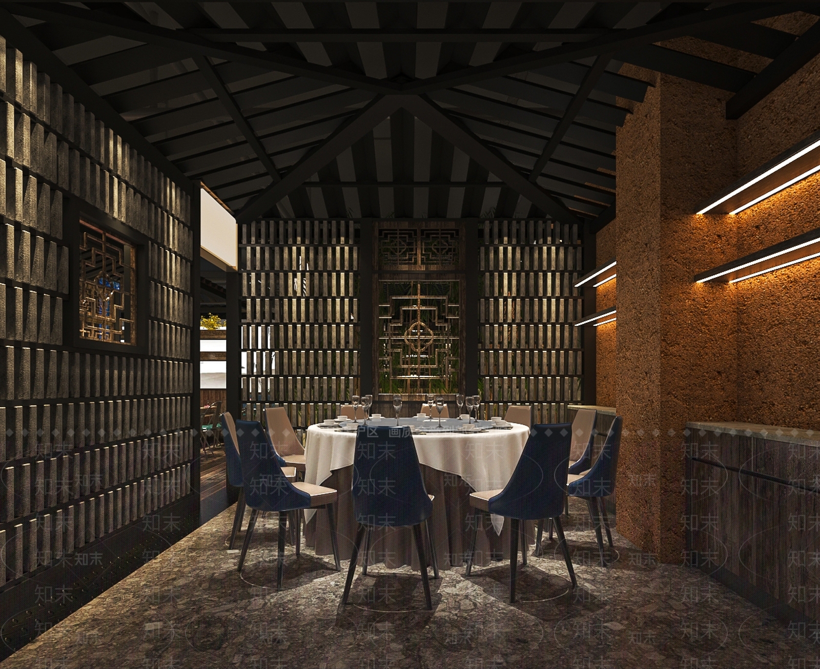 中式新中式中餐厅3D模型下载【ID:1186925516】