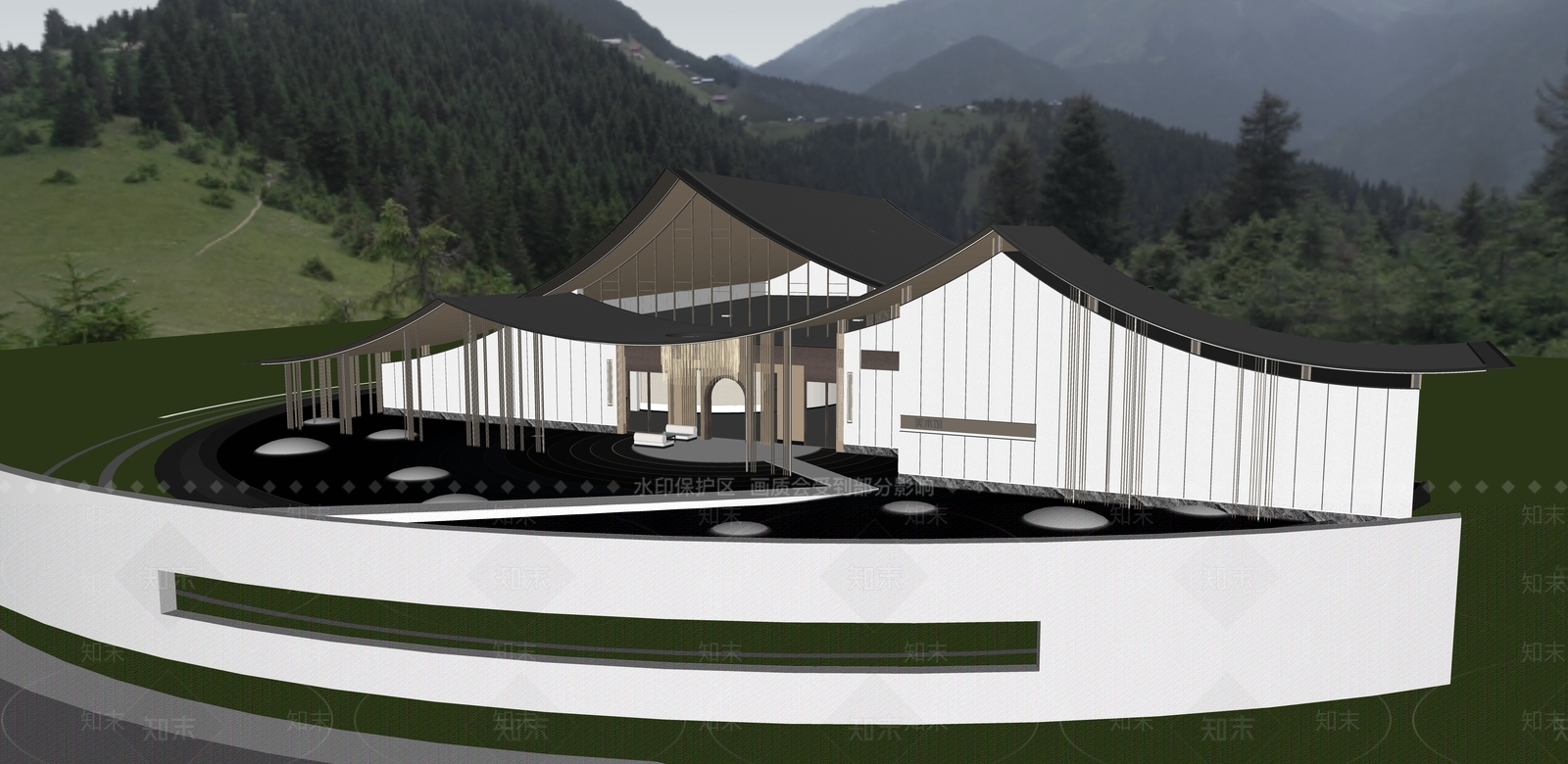 新中式现代古建筑SU模型下载【ID:1186928323】