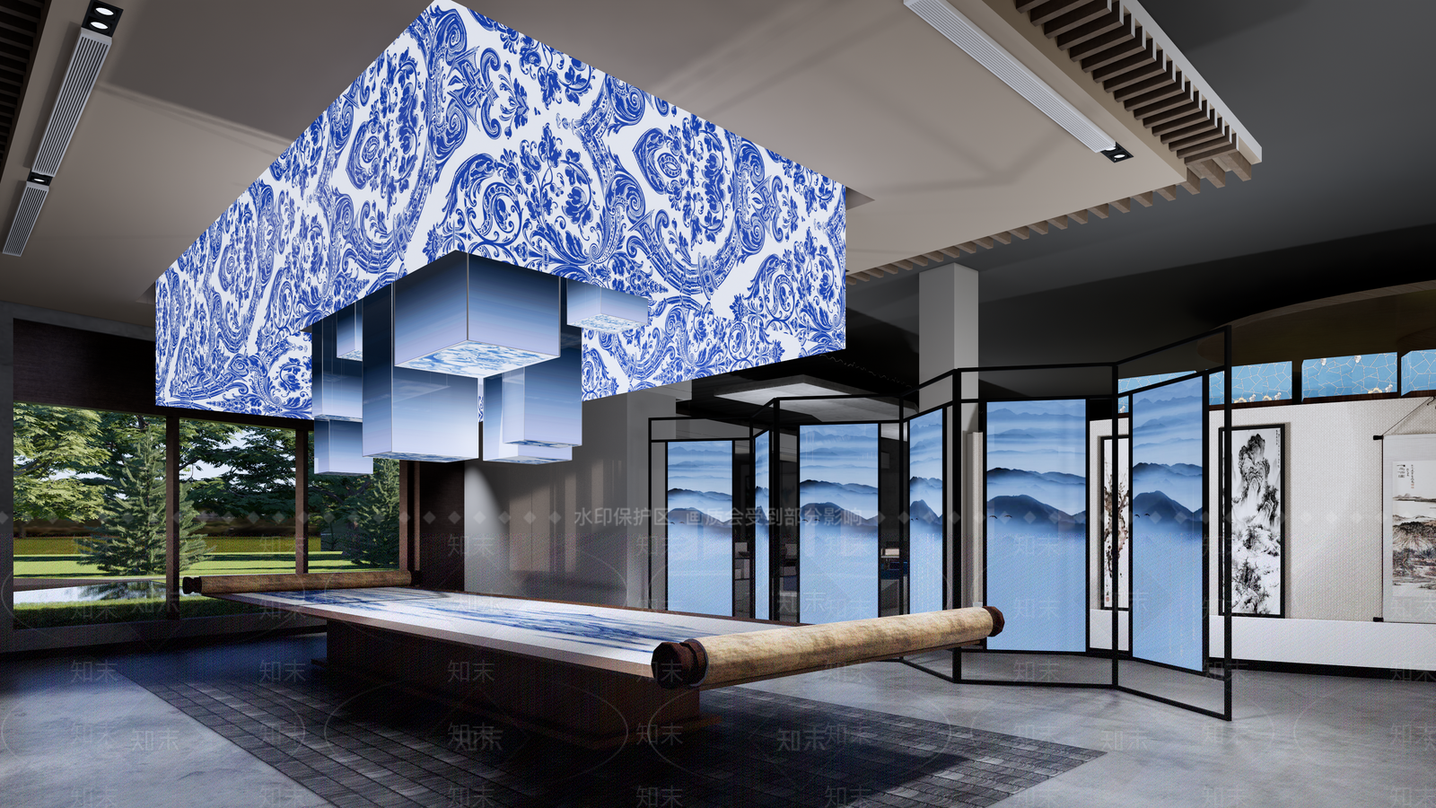 现代新中式文化展厅SU模型下载【ID:1186930473】