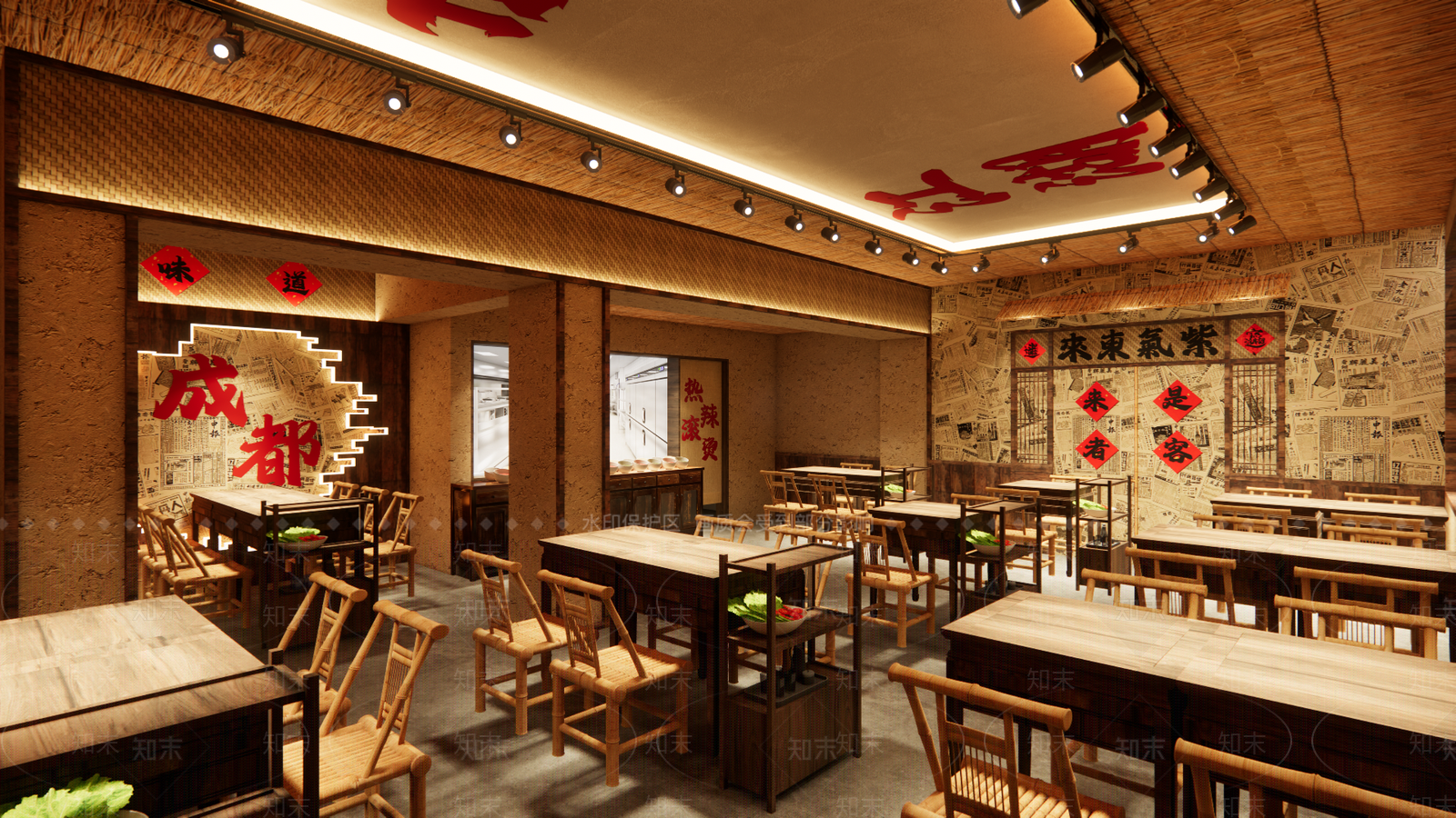 复古中式火锅店SU模型下载【ID:1191236197】