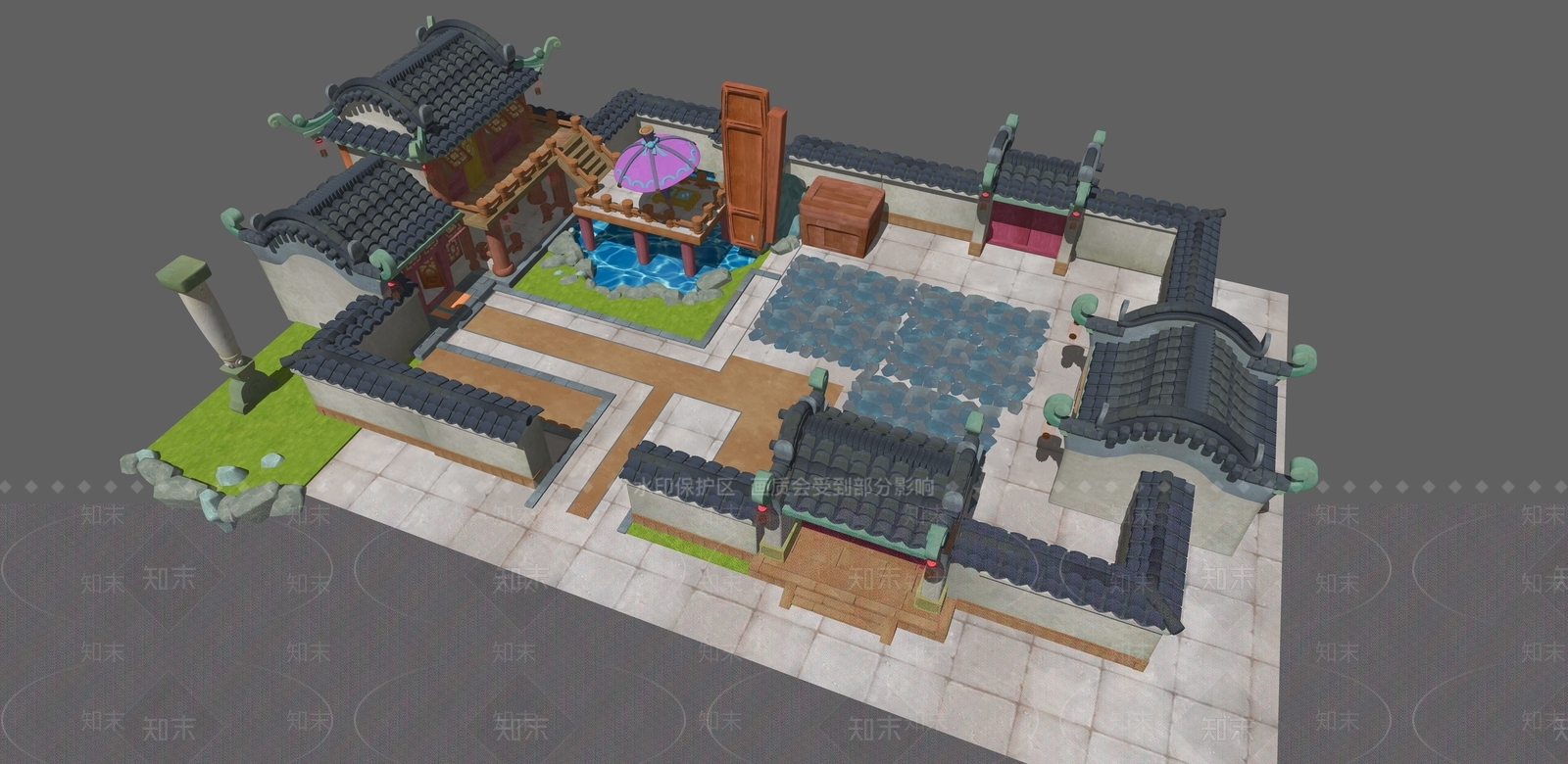 中式复古风格建筑SU模型下载【ID:1186932405】