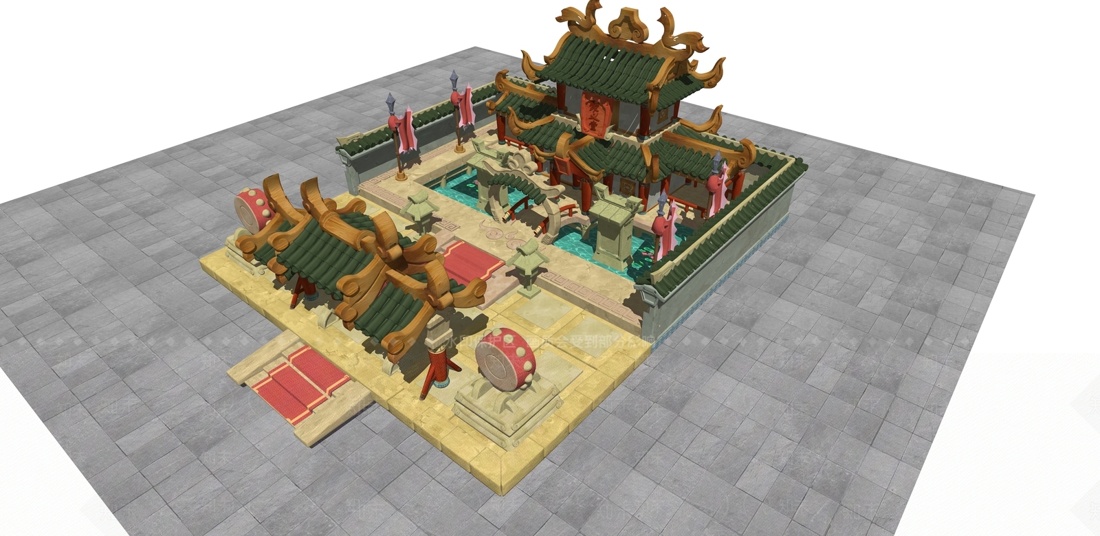 中式复古古建筑SU模型下载【ID:1186932497】