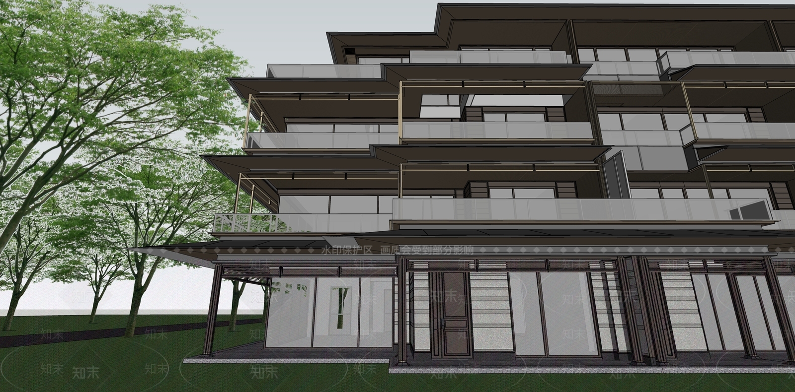 现代新中式多层住宅SU模型下载【ID:1186932439】