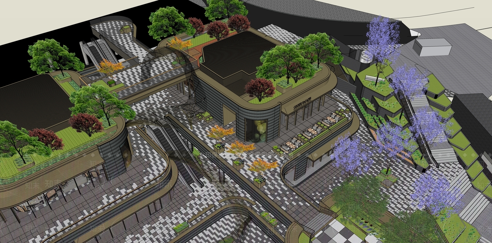 现代轻奢商业街SU模型下载【ID:1186932574】