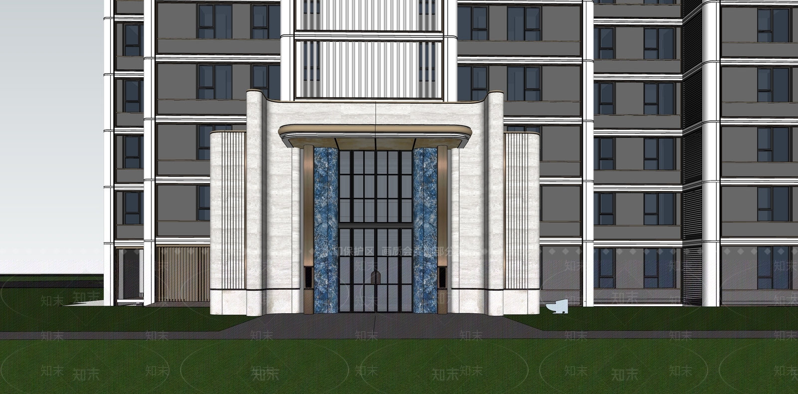 轻奢现代小区建筑SU模型下载【ID:1186932651】