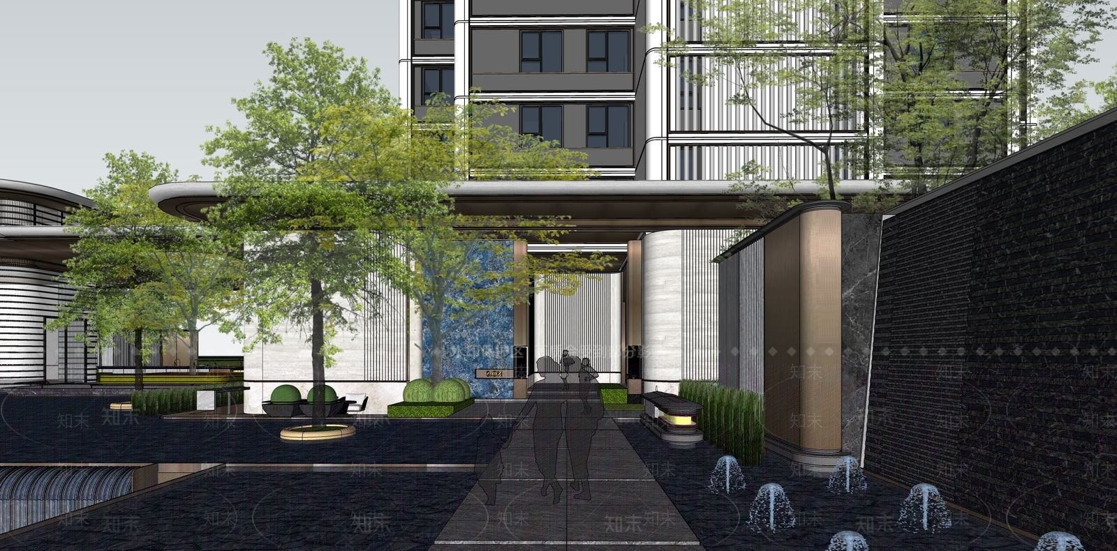 轻奢现代小区建筑SU模型下载【ID:1186932651】