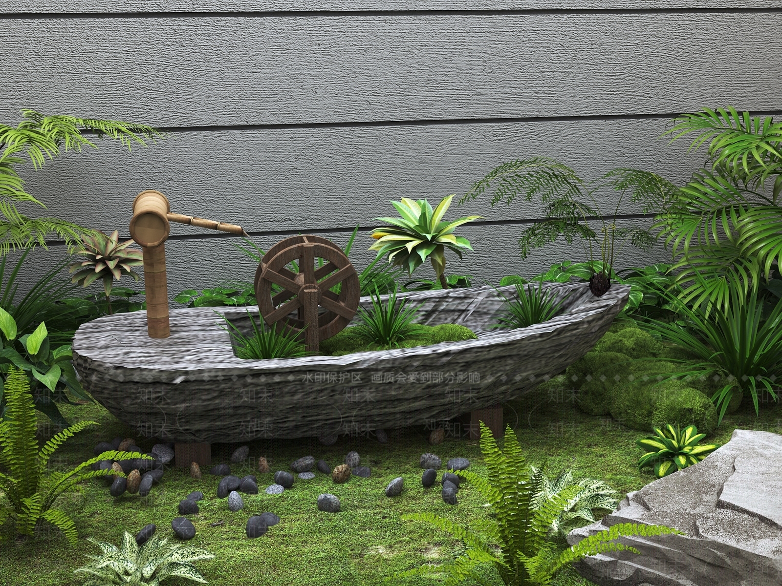 现代新中式水景SU模型下载【ID:1186937425】