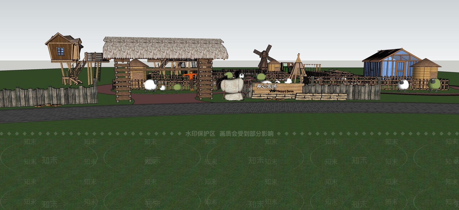 现代新中式景观公园SU模型下载【ID:1186946187】