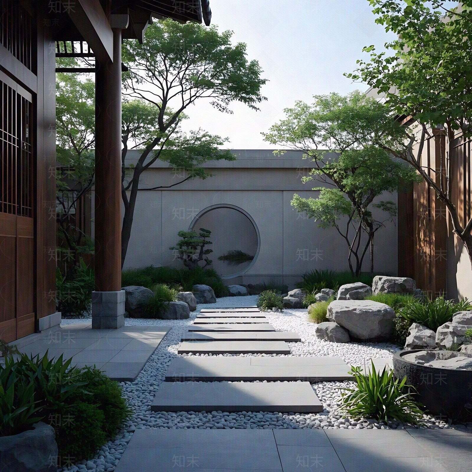 新中式禅意小区外景贴图下载【ID:1186947173】